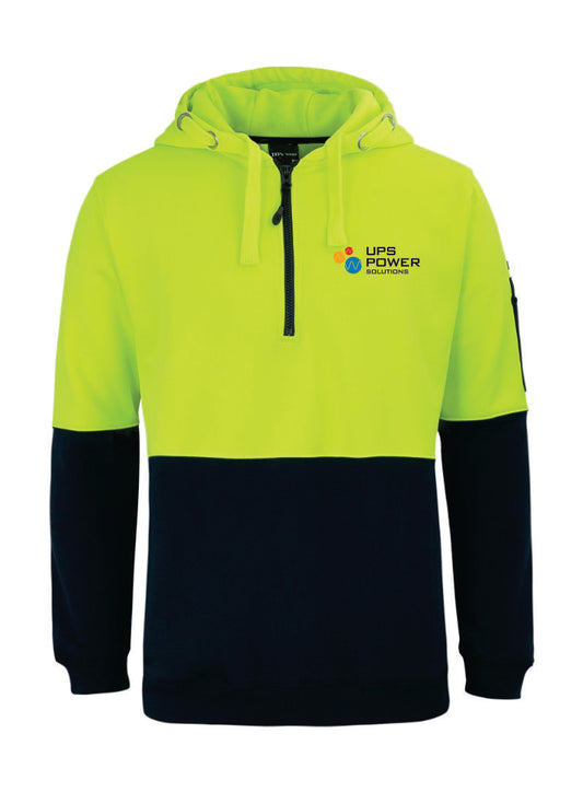 UPS Hi Vis Half Zip Fleecy Hoodie  Lime/Navy