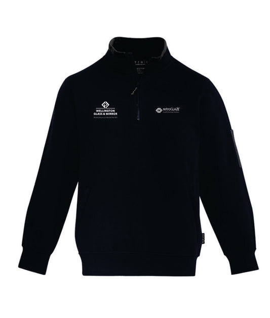 Wellington Glass Unisex 1/4 Zip Brushed Fleece Pullover, Navy/Charcoal